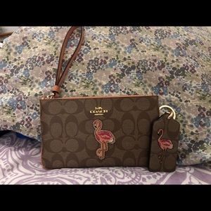 Coach Flamingo Wristlet and Matching Keychain!